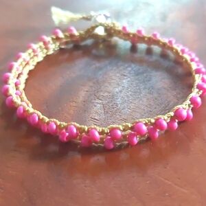 Handcrafted Bead Crochet Bracelet in Pink